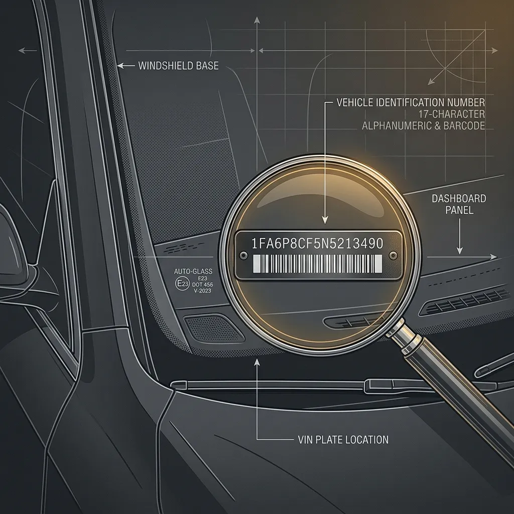 Driver's side windshield bottom dashboard VIN location