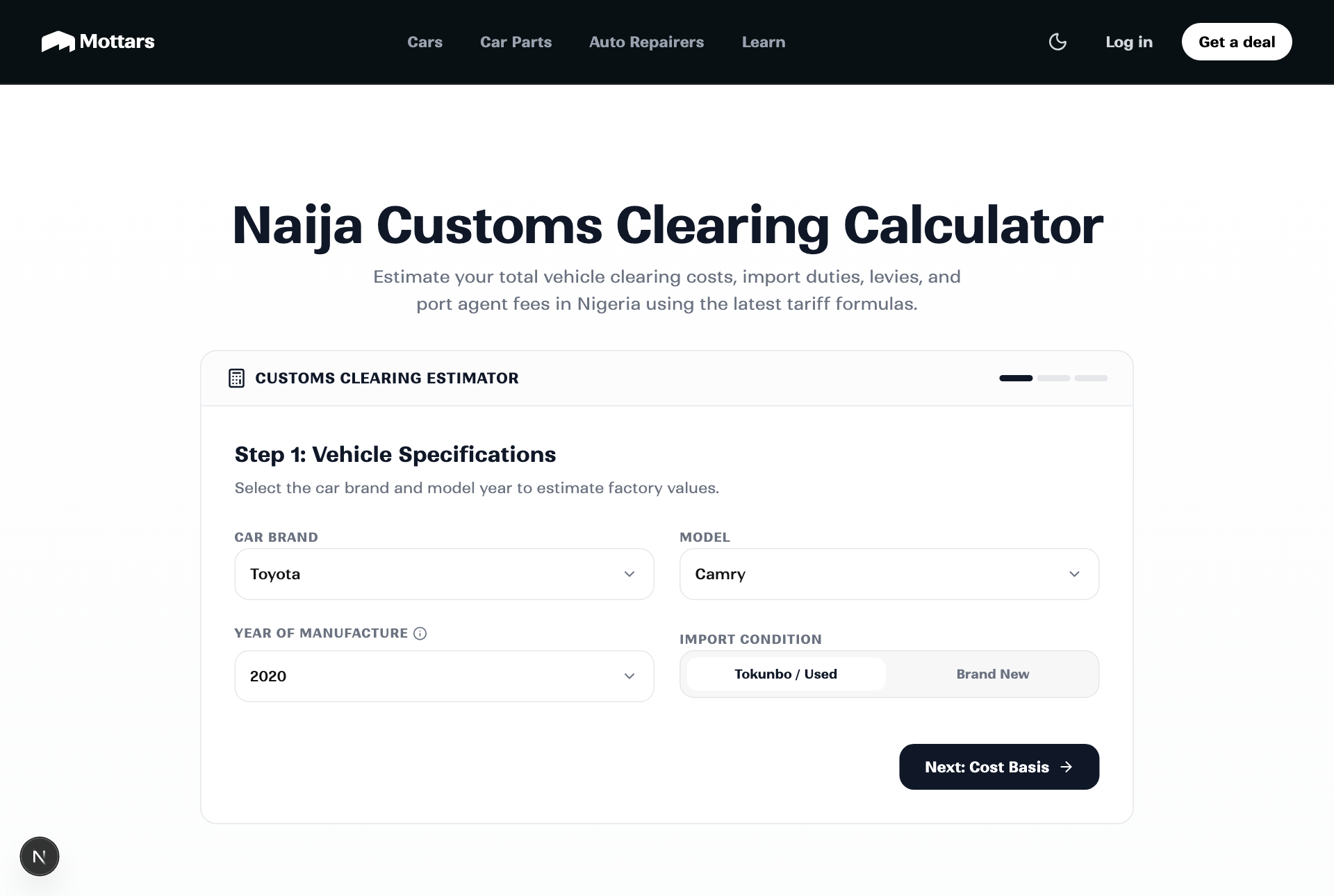 The Mottars customs duty calculator